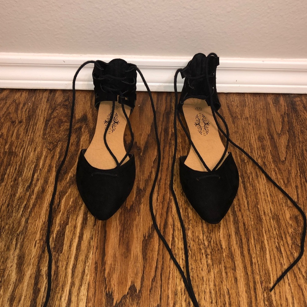 Black Ballerina Tie Flats
